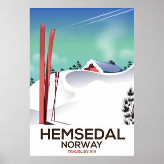 Póster Afiche de viaje para esquí de Hemsedal