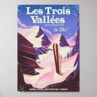 Póster Afiche de viaje para esquí de Les Trois Vallées