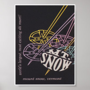 Póster Afiche de viaje para esquí retro Mount Snow Vermon
