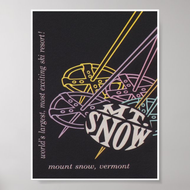 Póster Afiche de viaje para esquí retro Mount Snow Vermon (Frente)
