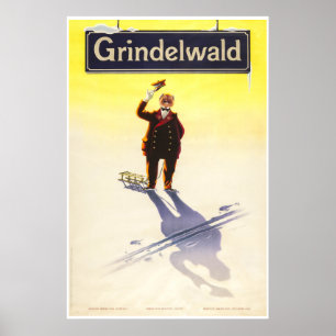 Póster Afiche de viaje para esquiar de Grindelwald, Schwe