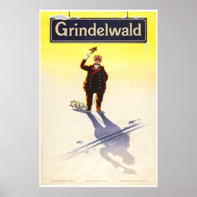 Póster Afiche de viaje para esquiar de Grindelwald, Schwe (Frente)