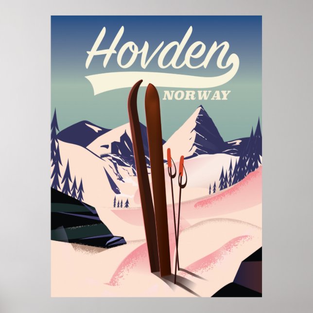 Póster Afiche de viaje para esquiar de Hovden. Poster (Frente)