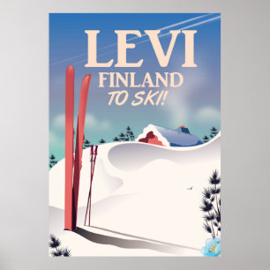Póster Afiche de viaje para esquiar de Levi, Finlandia