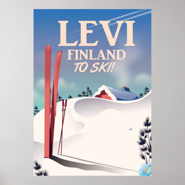 Póster Afiche de viaje para esquiar de Levi, Finlandia (Frente)
