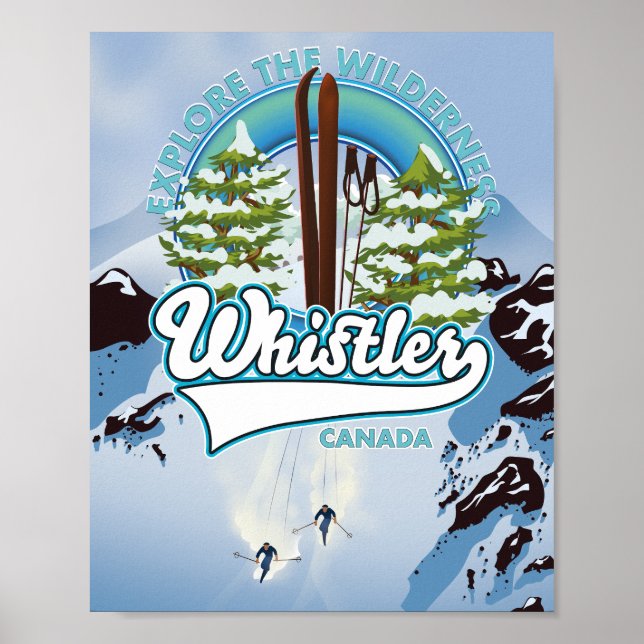 Póster afiche de viaje para esquiar de whistler Canada. P (Frente)