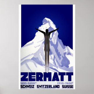 Póster Afiche de viaje para esquiar de Zermatt