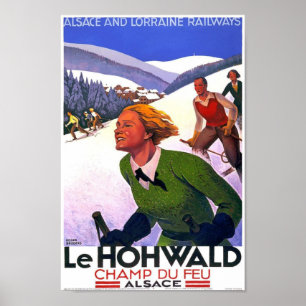 Póster Afiche de viaje para esquiar en Alsacia