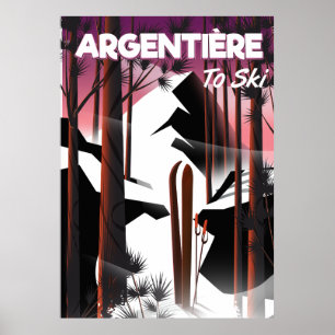 Póster Afiche de viaje para esquiar en Argentière, Franci