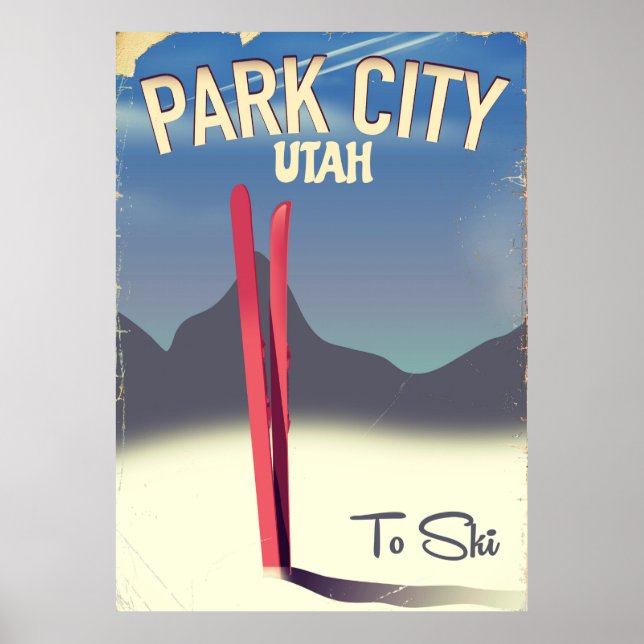 Póster Afiche de viaje para esquiar en el parque de Utah (Frente)