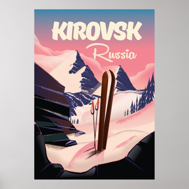 Póster Afiche de viaje para esquiar en Kirovsk Rusia (Frente)