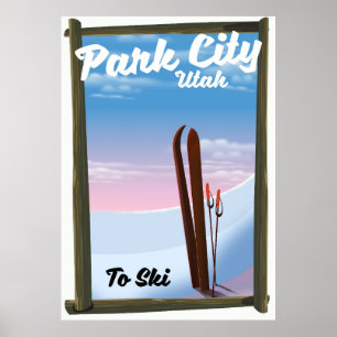 Póster Afiche de viaje para esquiar en la ciudad de Utah