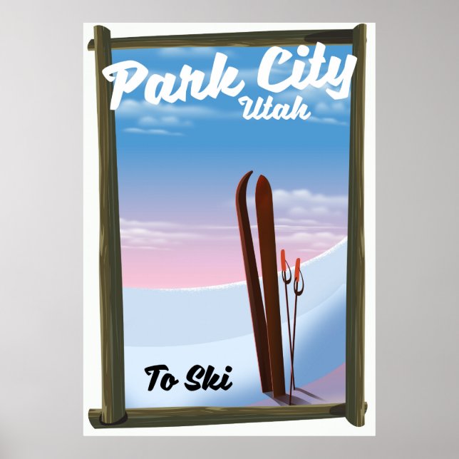 Póster Afiche de viaje para esquiar en la ciudad de Utah (Frente)