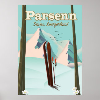 Póster Afiche de viaje para esquiar en Suiza Parsenn.