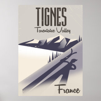 Póster Afiche de viaje para esquiar en Tignes, Francia