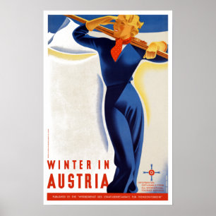 Póster Afiche de viaje para esquiar por el invierno vinta