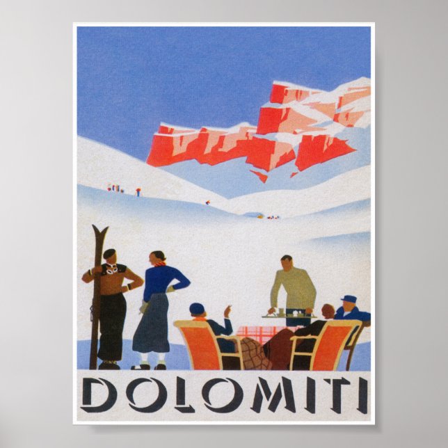 Póster Afiche de viaje para esquiar por la época de Dolom (Frente)