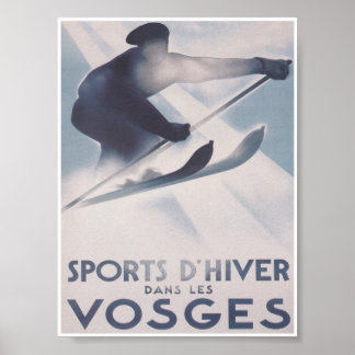 Póster Afiche de viaje para esquiar vintage retro de Vosg