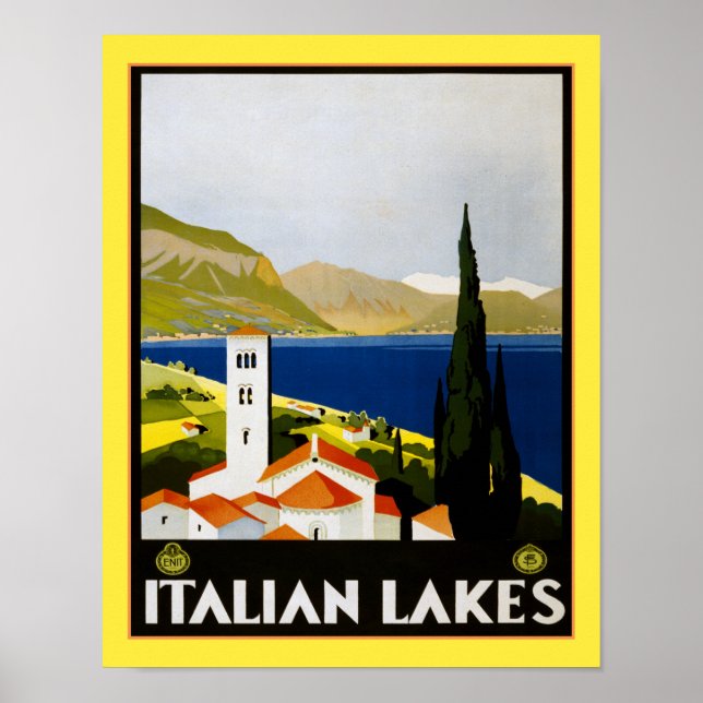 Póster Afiche de viaje para lagos italianos de 1930 (Frente)