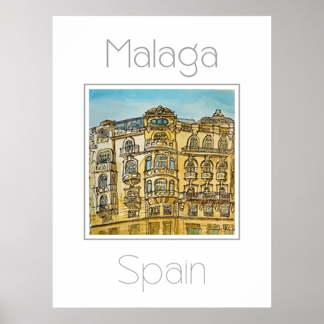 Póster Afiche de viaje para Málaga España (Frente)
