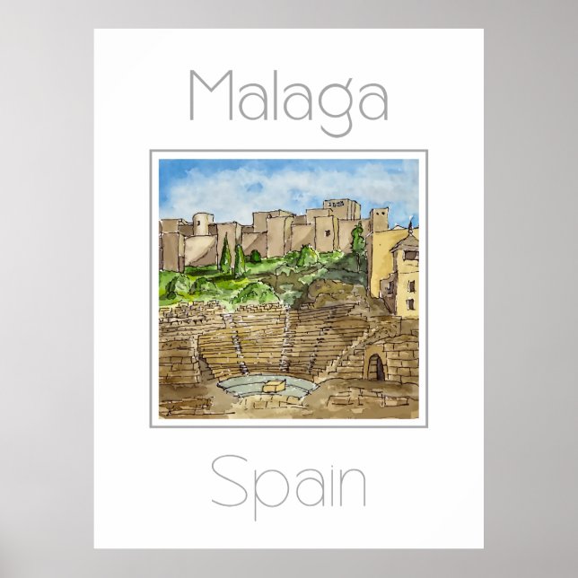 Póster Afiche de viaje para Málaga España (Frente)