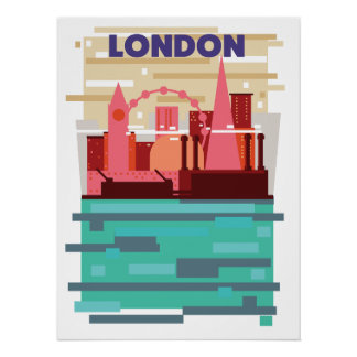 Póster Afiche de viaje por el horizonte de Londres.