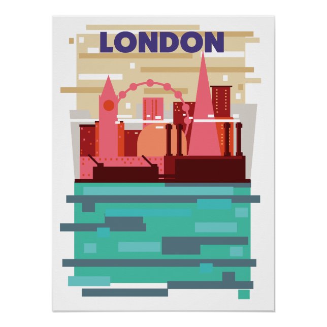 Póster Afiche de viaje por el horizonte de Londres. (Anverso)