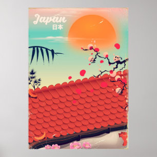 Póster Afiche de viaje por el paisaje de Japón