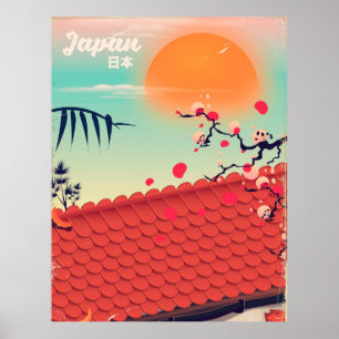 Póster Afiche de viaje por el paisaje de Japón