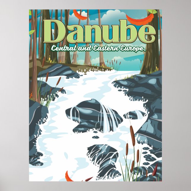 Póster Afiche de viaje por el río europeo del Danubio (Frente)