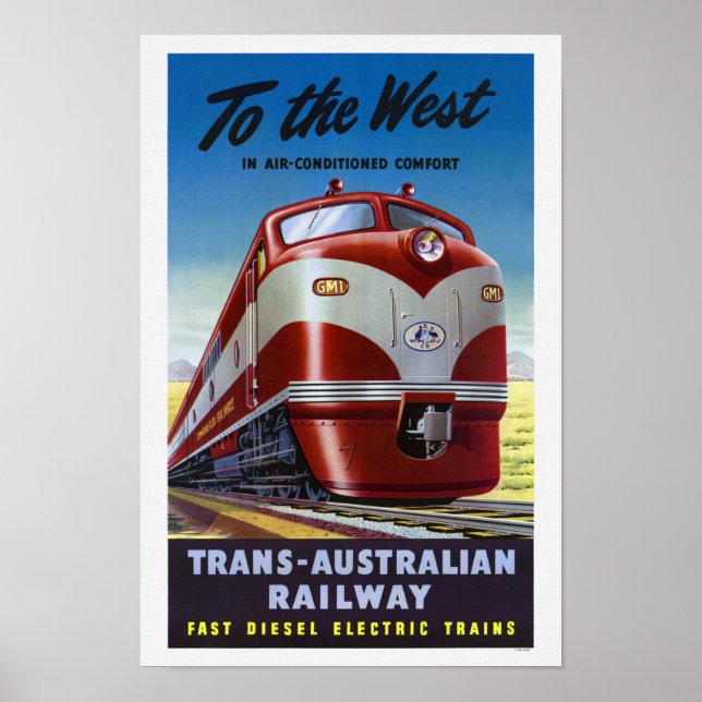 Póster Afiche de viaje por ferrocarril al oeste de Austra (Frente)