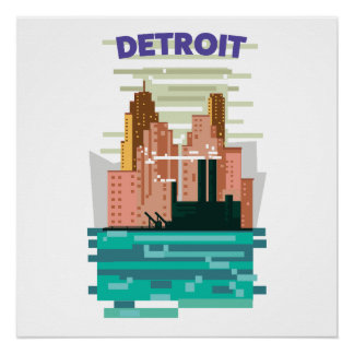 Póster Afiche de viaje por la ciudad de Detroit.