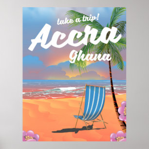 Póster Afiche de viaje por la playa de Accra Ghana