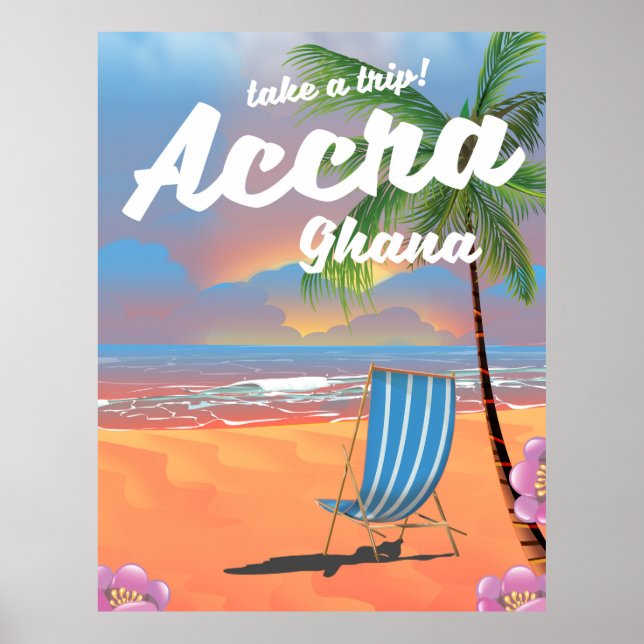 Póster Afiche de viaje por la playa de Accra Ghana (Frente)
