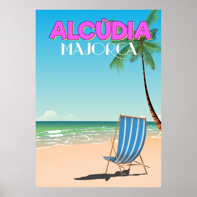 Póster Afiche de viaje por la playa de Alcúdia Mallorca (Frente)