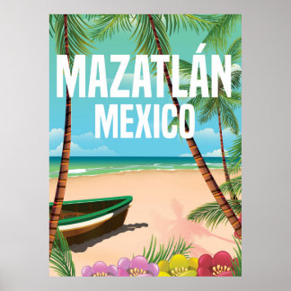 Póster Afiche de viaje por la playa de Mazatlán México Vi