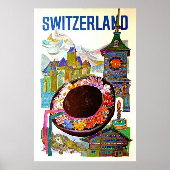 Póster Afiche de viaje por Suiza (Frente)