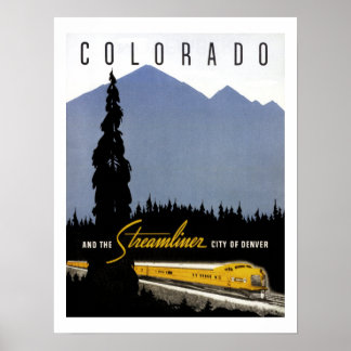 Póster Afiche de viaje por tren de Denver Colorado