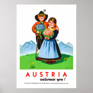 Póster Afiche de viaje retro alpino de Austria