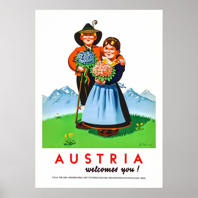 Póster Afiche de viaje retro alpino de Austria (Frente)