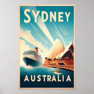 Póster Afiche de viaje retro de Australia en Sydney