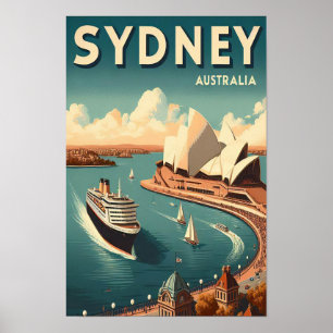 Póster Afiche de viaje retro de Australia en Sydney
