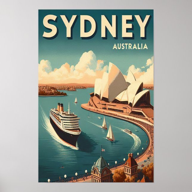 Póster Afiche de viaje retro de Australia en Sydney (Frente)