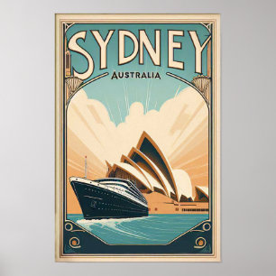 Póster Afiche de viaje retro de Australia en Sydney