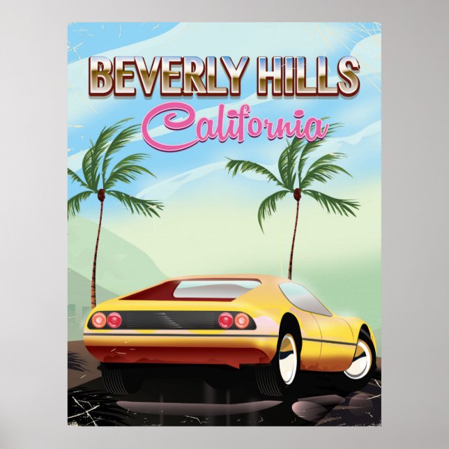 Póster Afiche de viaje retro de Beverly Hills California (Frente)