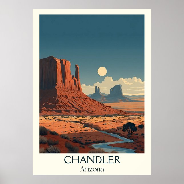 Póster Afiche de viaje retro de Chandler Arizona | Rojo v (Frente)