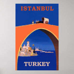Póster Afiche de viaje retro de Estambul, Turquía