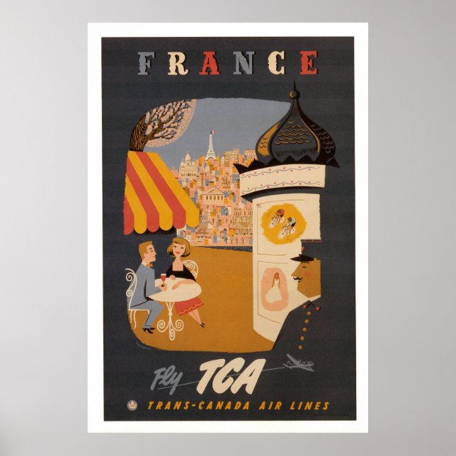 Póster Afiche de viaje retro de Francia (Frente)