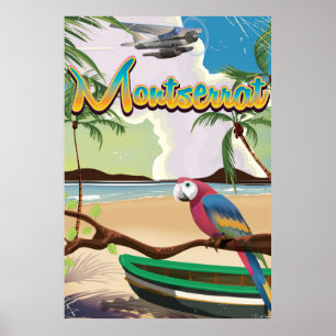 Póster Afiche de viaje retro de la isla de Montserrat