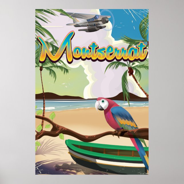 Póster Afiche de viaje retro de la isla de Montserrat (Frente)